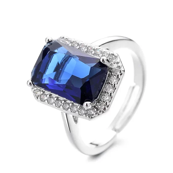 anillo zircon rectangulo azul silver