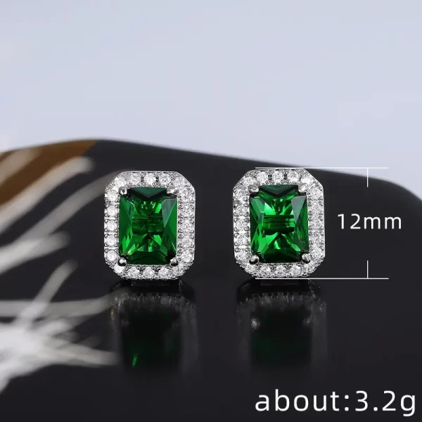 aretes zircon rectangulo verde - Imagen 2