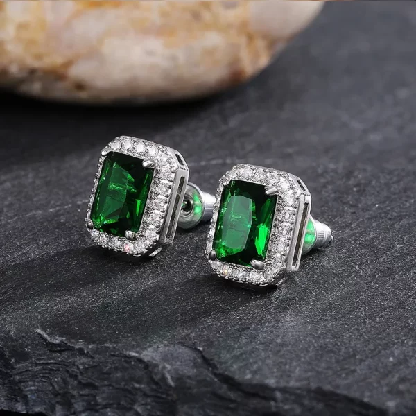 aretes zircon rectangulo verde