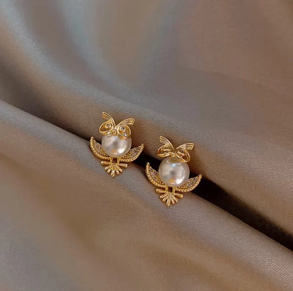aretes  buhos perla - Imagen 4