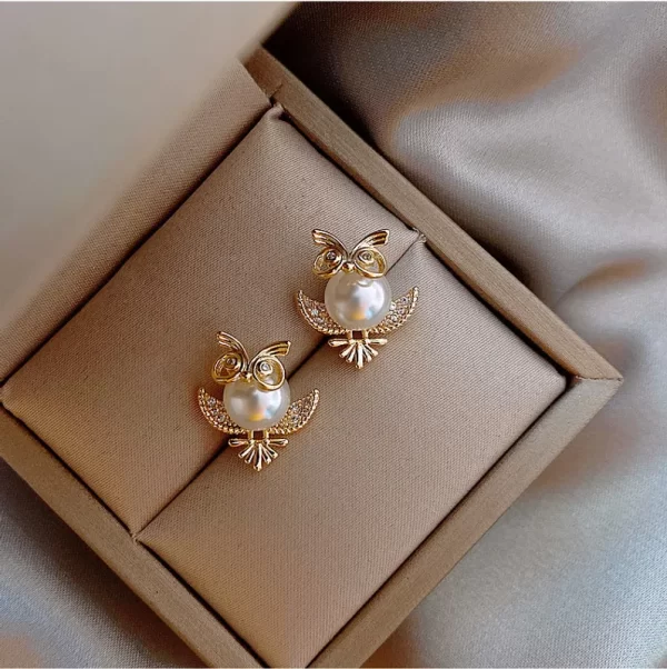 aretes  buhos perla - Imagen 3