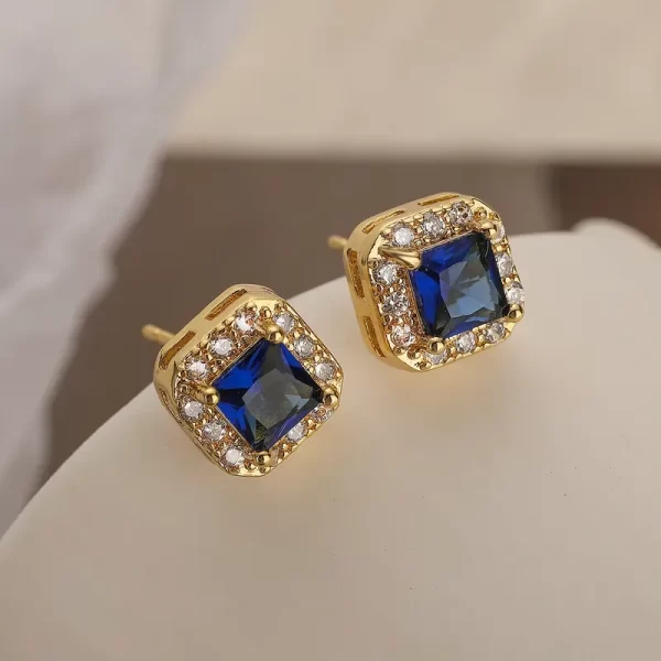 aretes square zircon azules gold