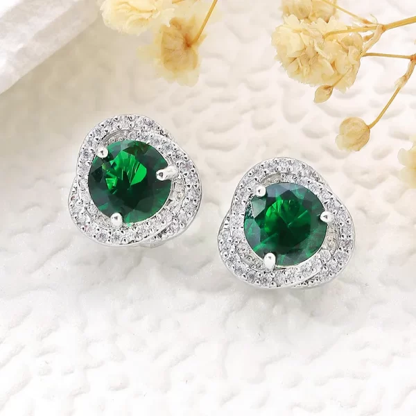 aretes broche de clip zircon verde