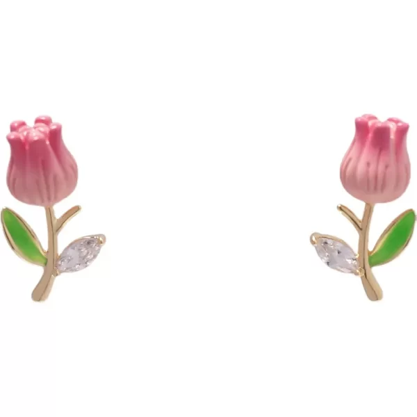 aretes Tulipan rosa esmaltados - Imagen 5