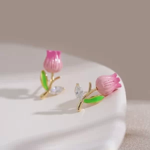 aretes Tulipan rosa esmaltados