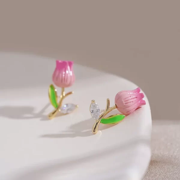aretes Tulipan rosa esmaltados