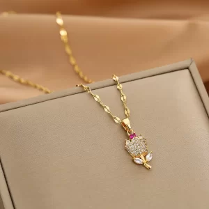 cadena Tulipan rosa zircon