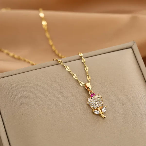 cadena Tulipan rosa zircon