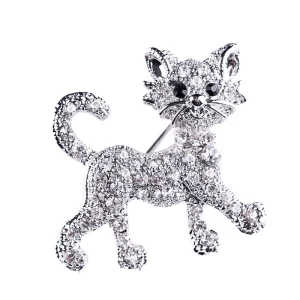 Broche Molly cat silver zircon