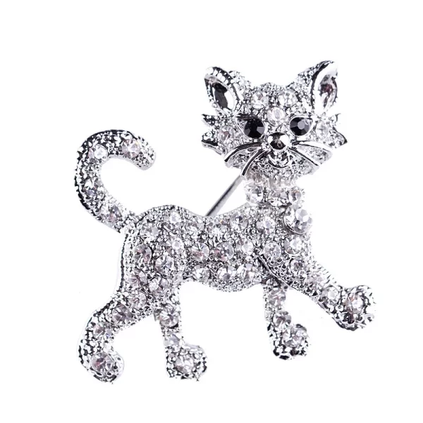 Broche Molly cat silver zircon