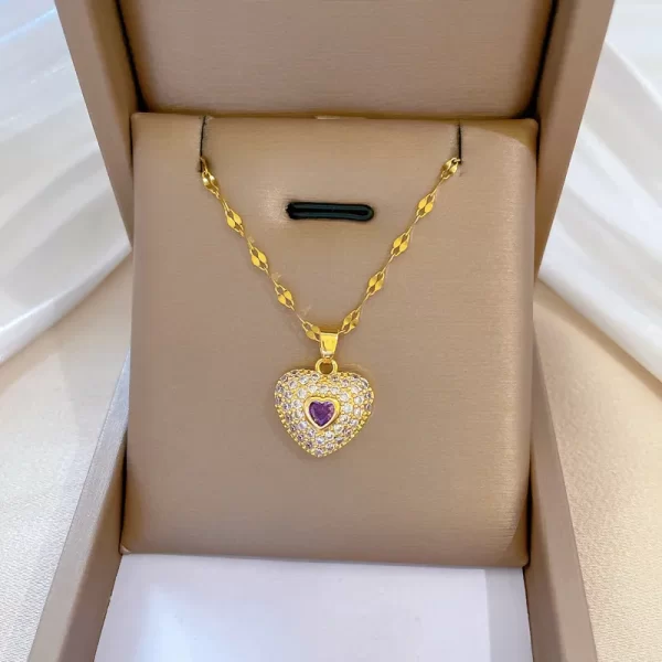 cadena corazon zircon morado