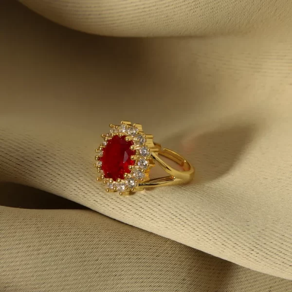 anillo zircon redondo rojo - Imagen 2
