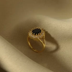 anillo zircon redondo negro