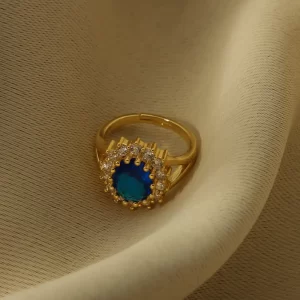 anillo zircon redondo azul