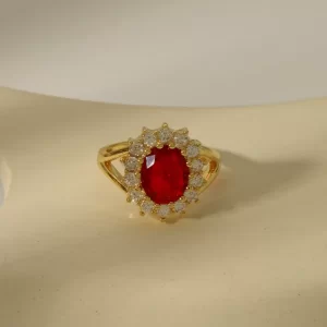anillo zircon redondo rojo