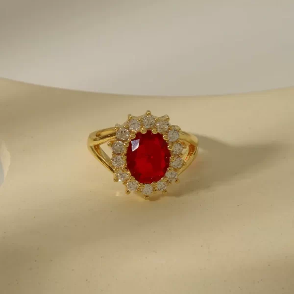 anillo zircon redondo rojo