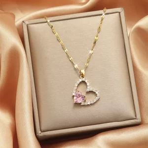 cadena corazon zircon pink diamond