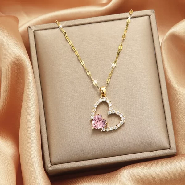 cadena corazon zircon pink diamond