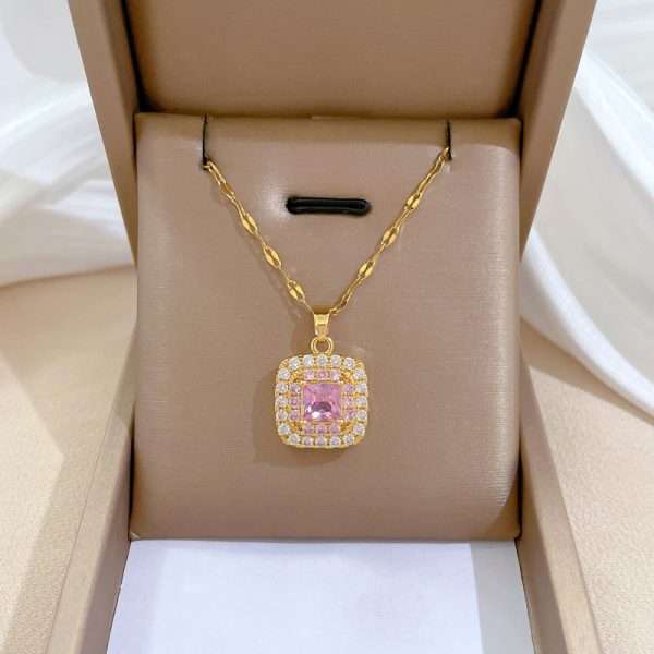 cadena square doble zircon rosados gold - Imagen 4