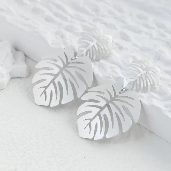 aretes leaf hoja silver - Imagen 2