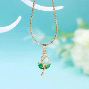 cadena tulipan zircon blanco con hojitas verdes