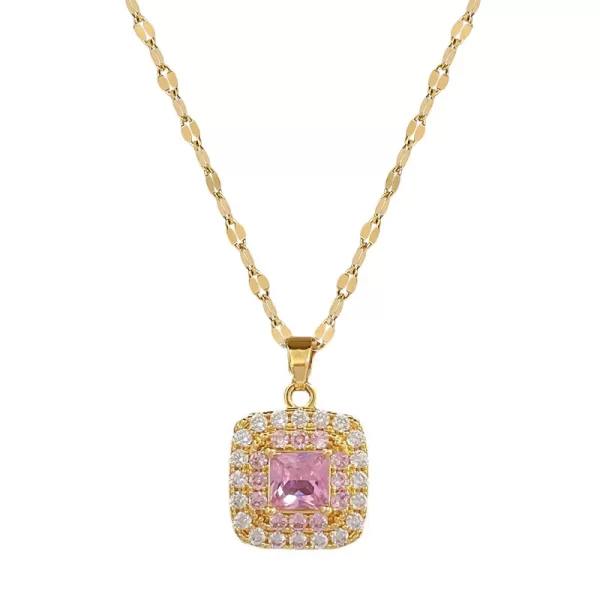 cadena square doble zircon rosados gold