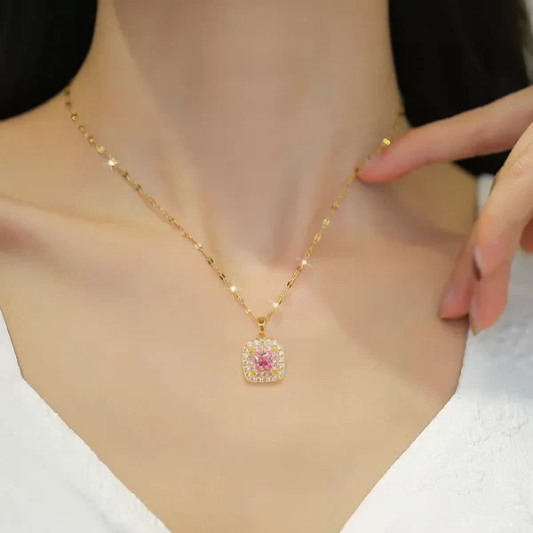 cadena square doble zircon rosados gold - Imagen 3