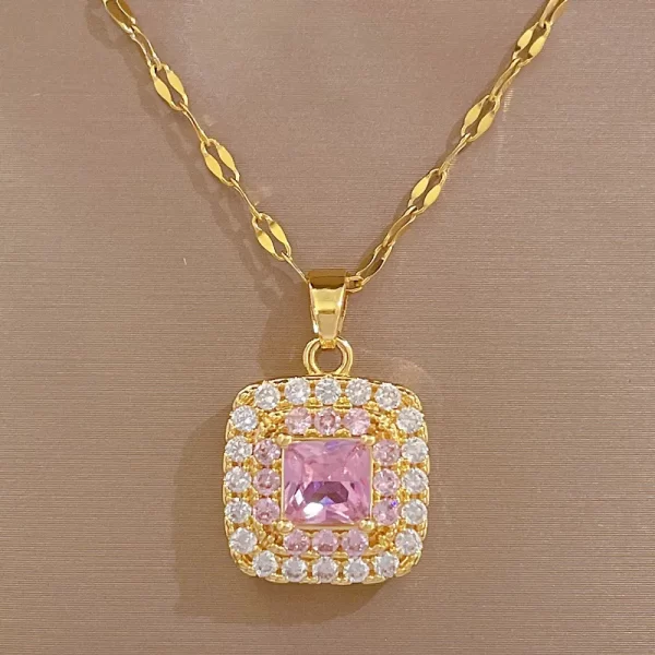 cadena square doble zircon rosados gold - Imagen 2