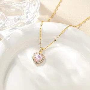cadena corazon zircon pink