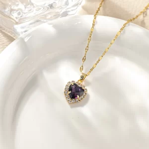 cadena corazon zircon violeta