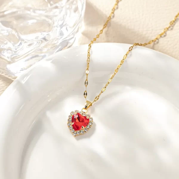 cadena corazon zircon rojo