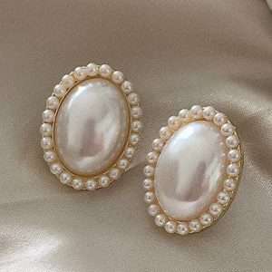 aretes broche de clip perla ovalo