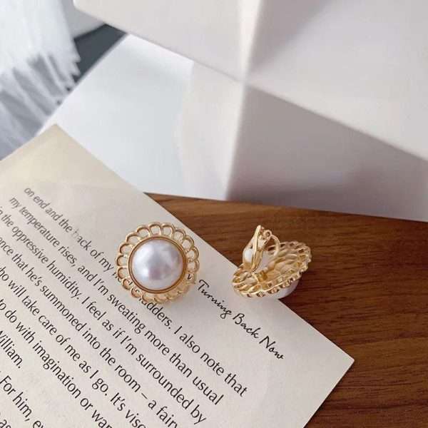 aretes broche de clip perla redondos #3