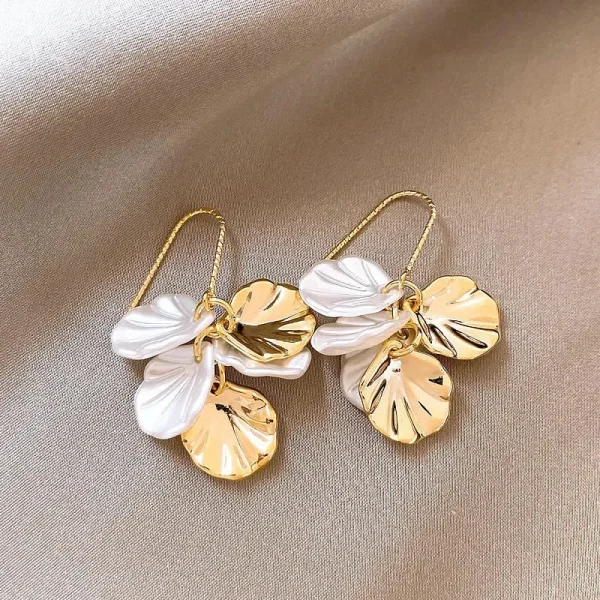 aretes hojas steel perla