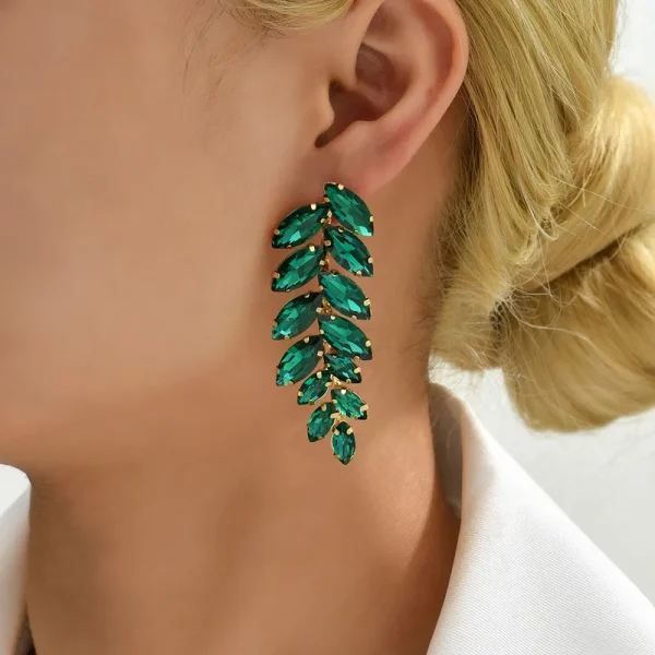 aretes hojas crystal verdes - Imagen 2