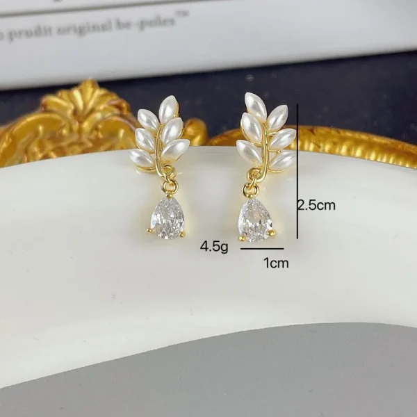 aretes hojitas trigo perla zircon - Imagen 3