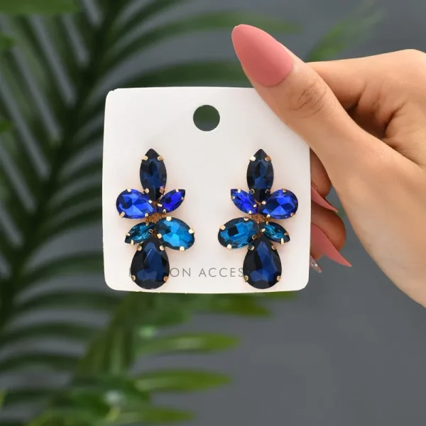 aretes hojas rhinestones medium azul 2 tonos