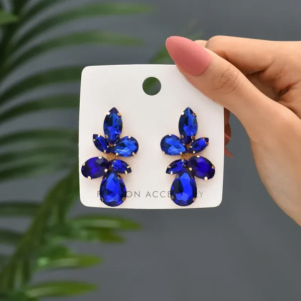 aretes hojas rhinestones medium azul