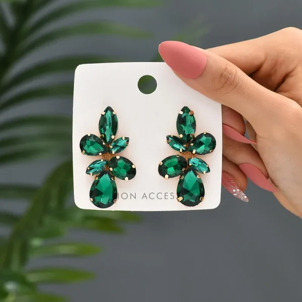 aretes hojas rhinestones medium verdes