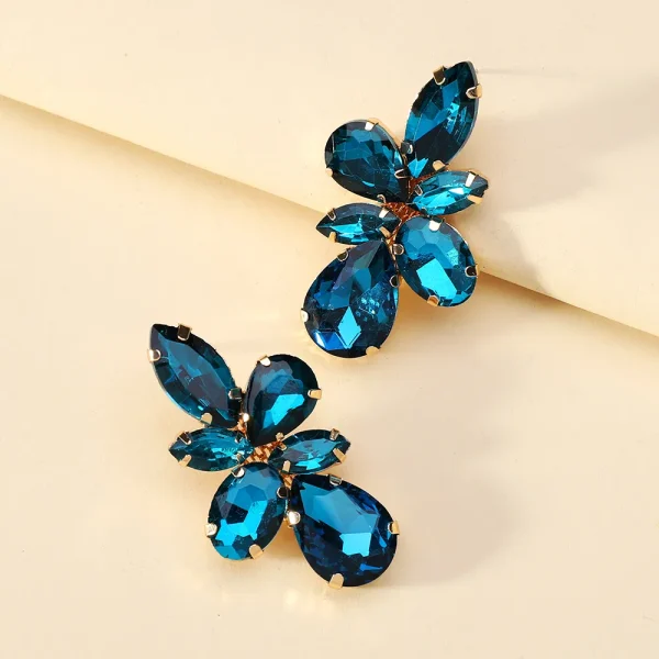 aretes hojas rhinestones medium azul claro turquesa