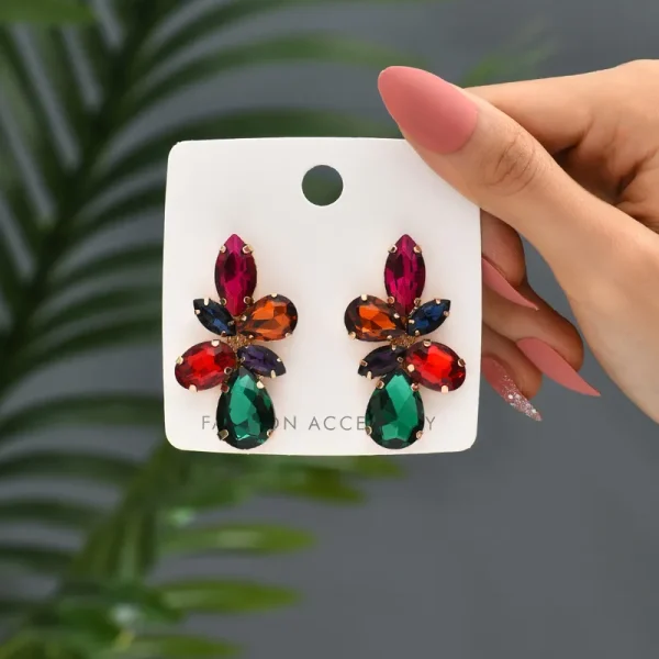aretes hojas rhinestones medium colores
