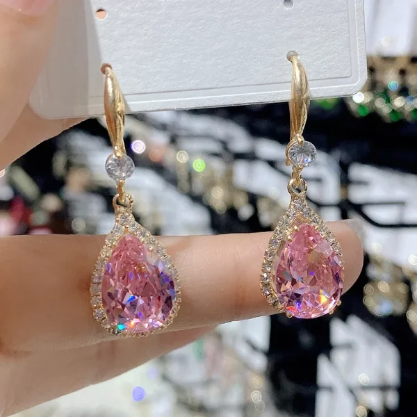 aretes gota de agua zircon rosa
