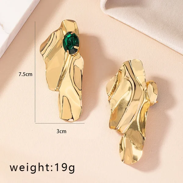 aretes dorados steel asimetricos esmeralda - Imagen 3