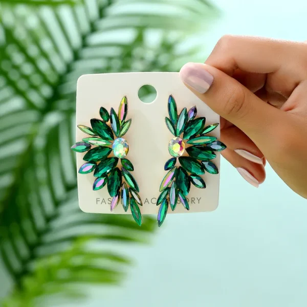 aretes flores rhinestones verde
