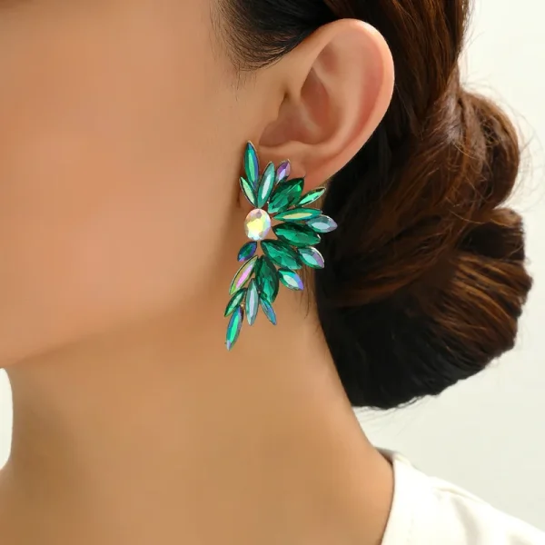 aretes flores rhinestones verde - Imagen 2