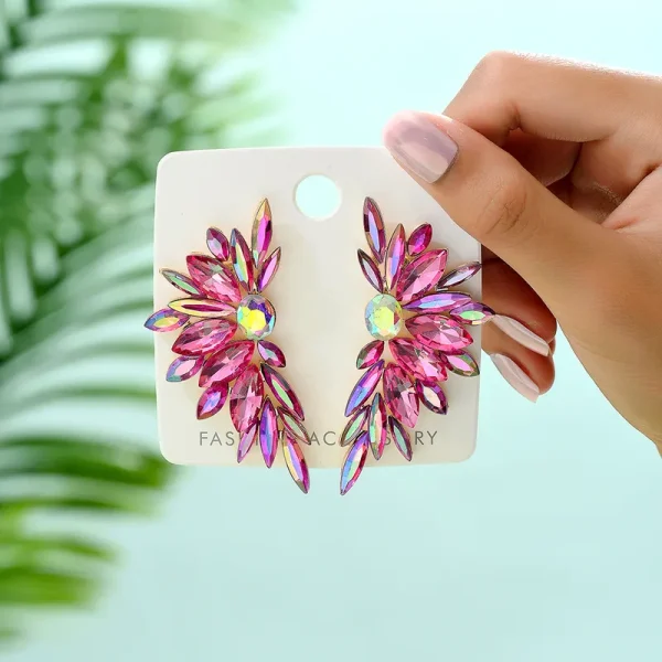 aretes flores rhinestones fucsia