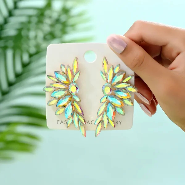 aretes flores rhinestones tornasol verde