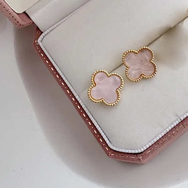 aretes broche de clip estilo Van Cleef trebol rosa