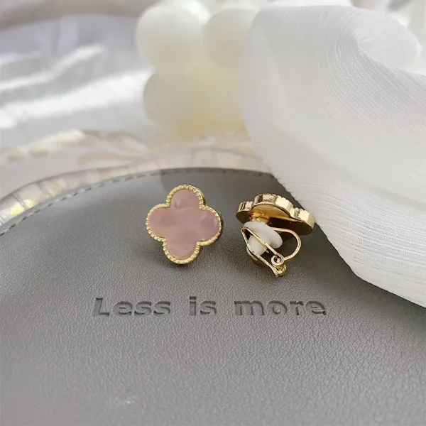 aretes broche de clip estilo Van Cleef trebol rosa - Imagen 2