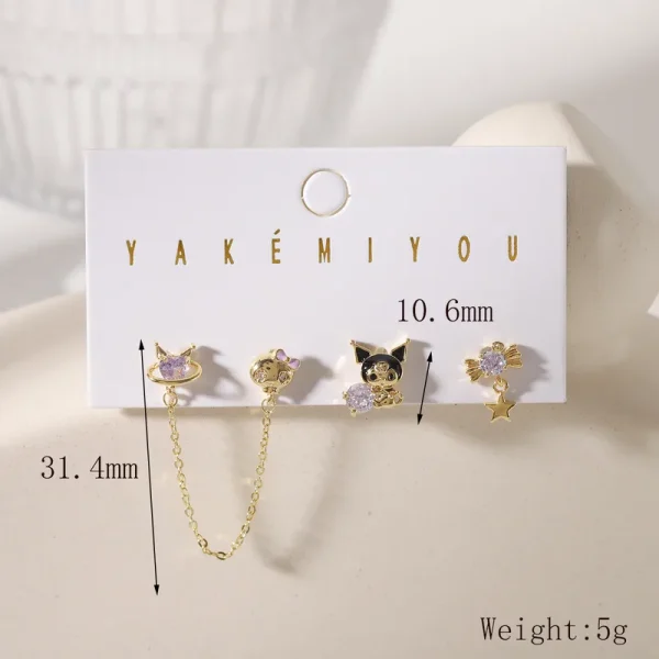 aretes kuromi topitos cadenita - Imagen 2